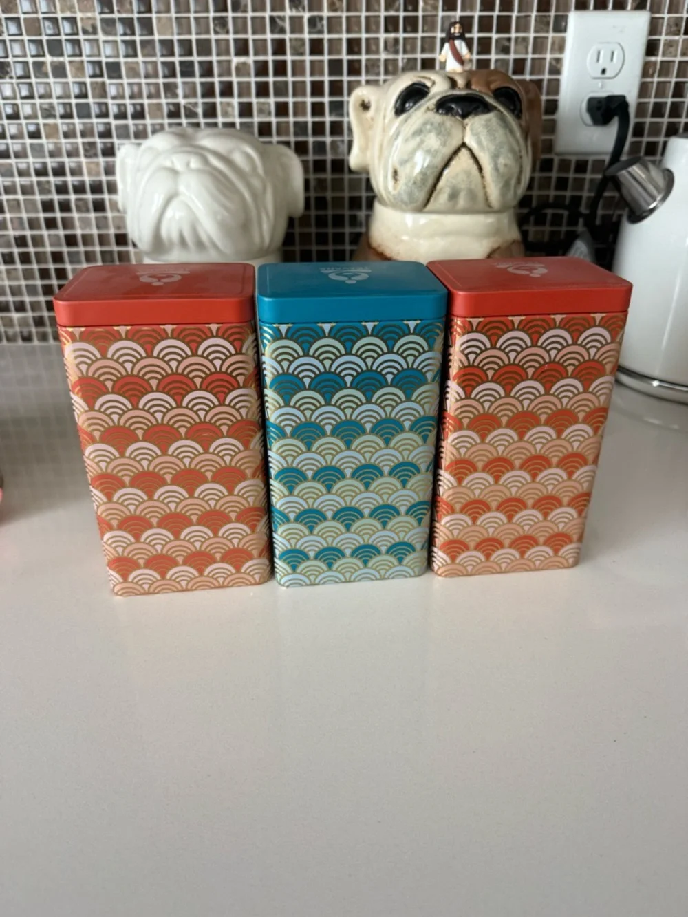 Teavana Collection of Three Rectangular Empty Tins Orange and Blue